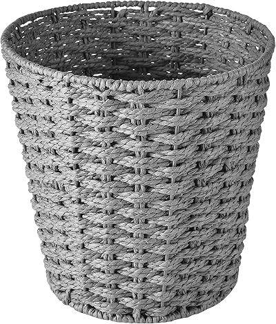 Zuvo Round Wicker Waste Paper Bin Grey 25x25x18 cm