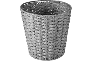 Zuvo Round Wicker Waste Basket Paper Bin - Wicker Trash Basket - Woven Trash Can Rubbish Basket for Bedroom, Bathroom, Offices or Home (Grey)