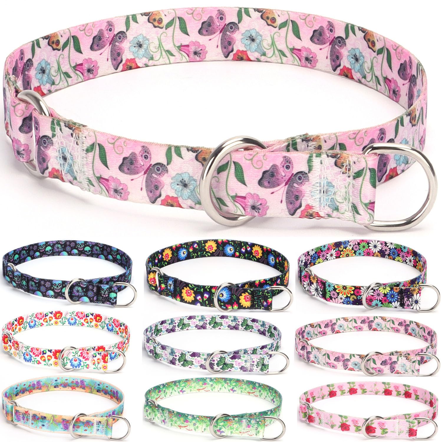haoyueer Training Dog Collar, No Pull Martingale Collar, Slip Collar with Slidable Stop Ring for Small, Medium, Large Dogs (S, Hornflower)