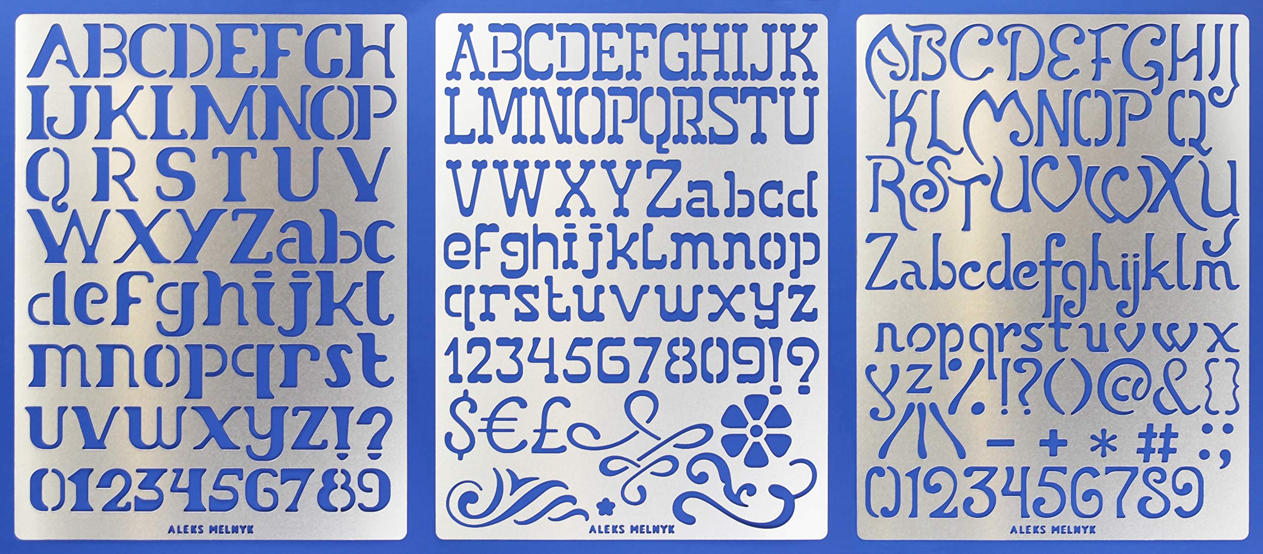 Aleks Melnyk 45 Metal Stencils, Small Letter Cursive, Alphabet, Number