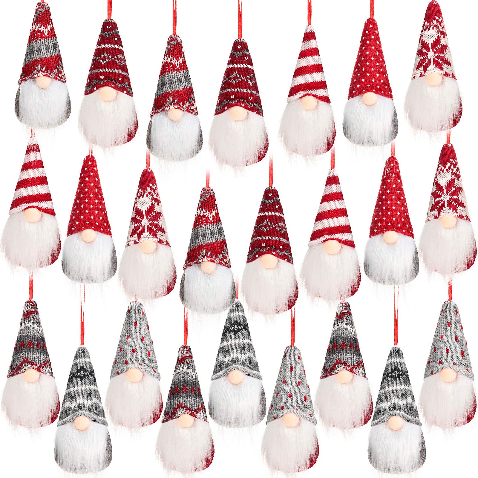 24 Pieces Christmas Gnomes Ornaments Handmade Scandinavian Santa Plush Swedish Gnome Ornaments Christmas Tree Hanging Decoration Holiday Xmas Home Decor