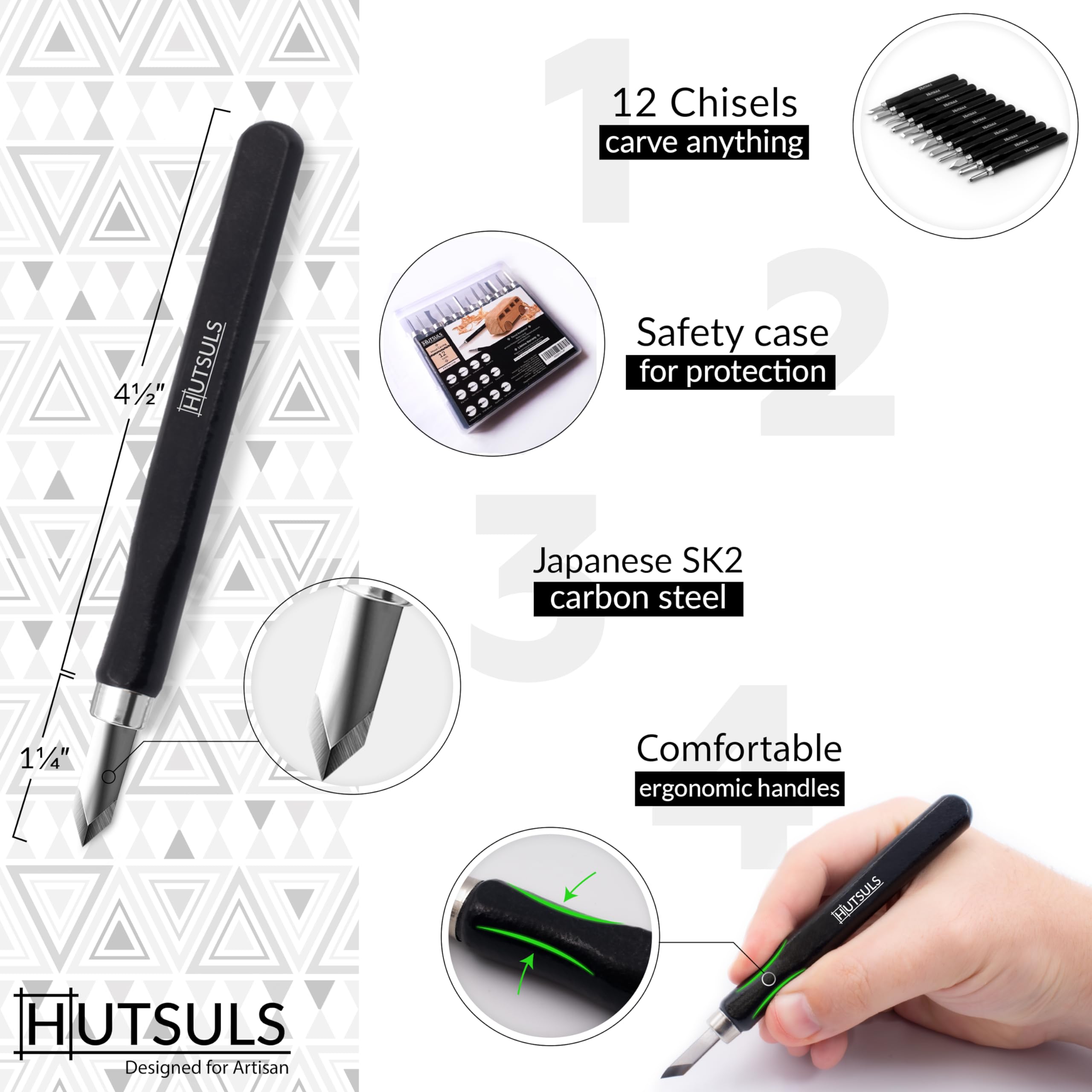 Hutsuls Wood Carving Tools Set - Easy to Use 12 pcs Mini Wood Chisel Beginner Wood Carving Kit for Adults & Kids Carving Kit Gift