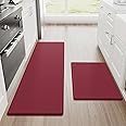 StepRite Kitchen Mats, 2PCS Kitchen Rugs, Cushioned Anti Fatigue Kitchen Mats for Floor, Non-Slip Standing Desk Mat, Waterproof Kitchen Rug Set for Kitchen, Floor, Office, 17.3"x30"+17.3"x47", Red