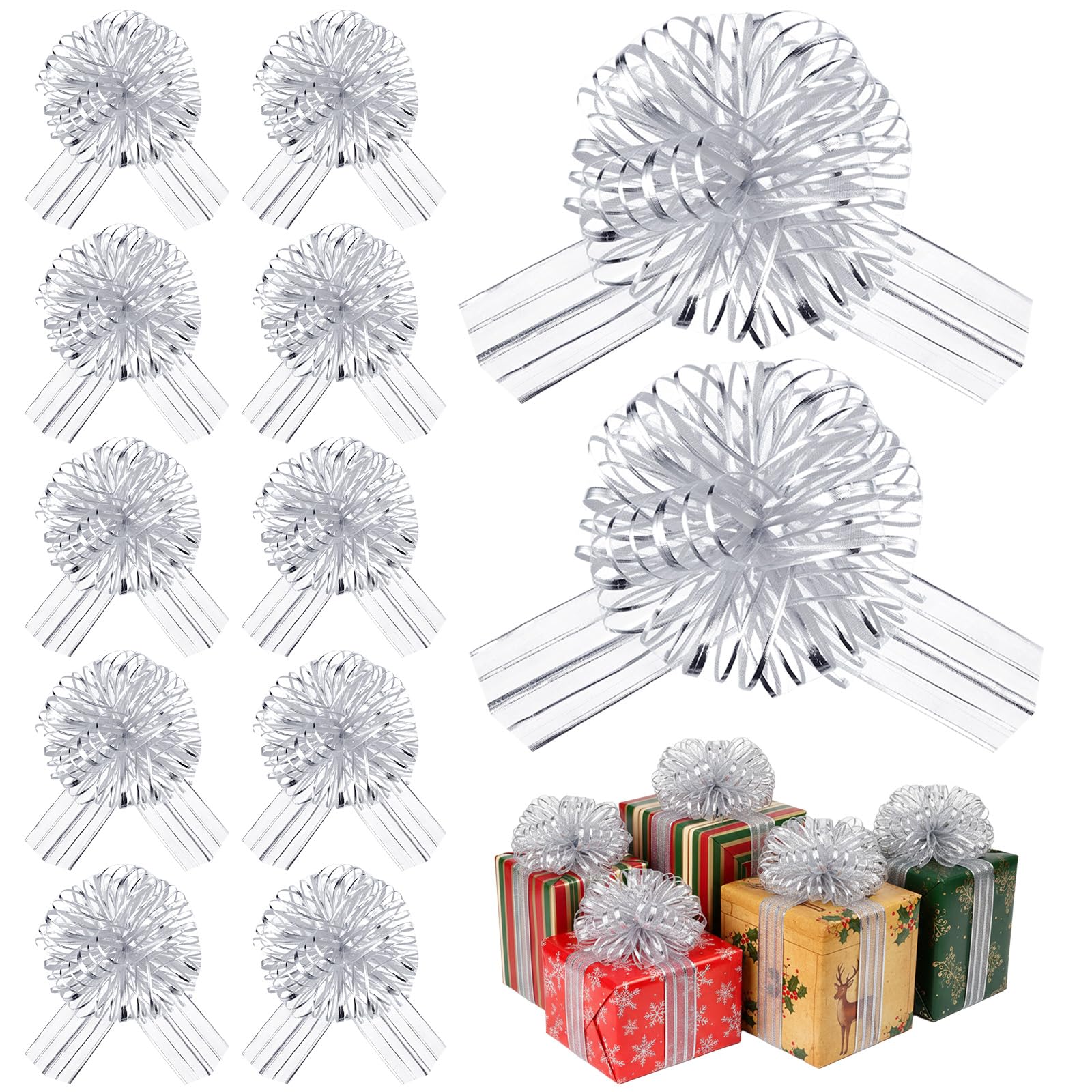 12 Pieces Pull Bow Large Organza Gift Wrapping Pull Bows with Ribbon for Wedding Gift Baskets (,)