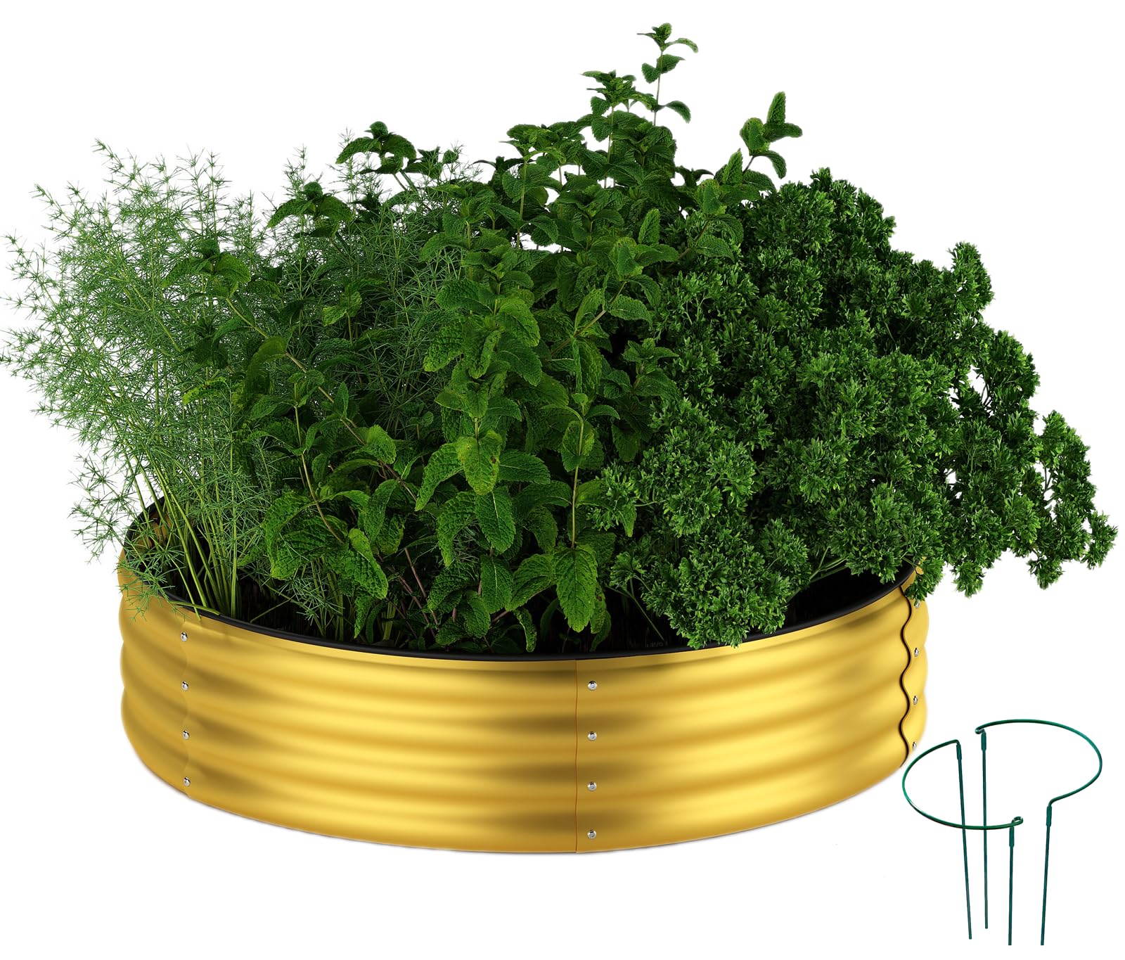 ZFHgarden Garden Box Raised Flower Bed Galvanized Metal Planter Round Raised Garden Bed Kit for Gardening Outdoor 1PC Gold 2X2X1FT Image