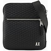 Armani Exchange Men's Elba, Essential, Logo All Over, Front Zip Flat Crossbody, One Size