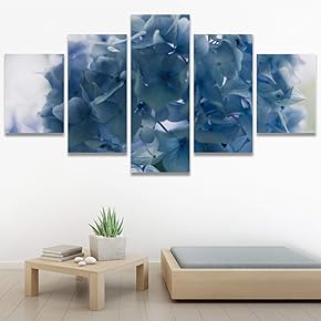 SIGNWIN 5 Panel Canvas Wall Art Blue Petals...