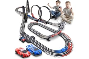 Cusocue High-Speed Slot Car Race Track Sets for Kids - Battery or Electric Tracks Toy with 2 Slot Cars - Dual Racing Game Lap Counter Race Car Track Gifts Toys for Boys Girls Ages 6 7 8 9 10 11 12