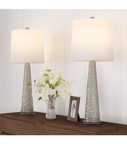 24 Inch Touch Table Lamps Set Of 2 – 3-Way Dimmable Bedside Nightstand Lights With USB-C & USB-A Charging Ports, Brushed Nickel & Grey Shade, Bulbs Included
