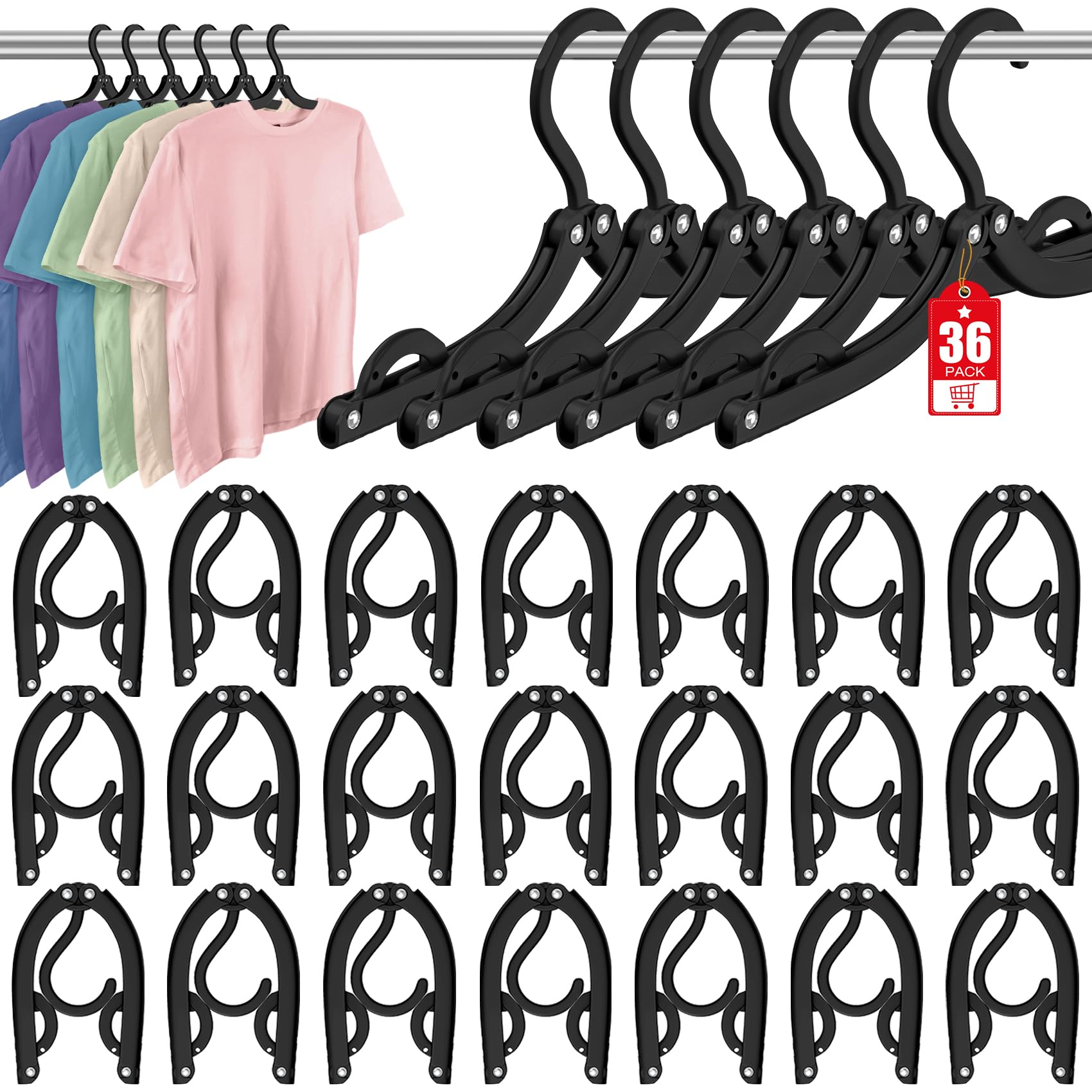 Photo 1 of 36 Pcs Travel Hangers Portable Foldable Travel Hanger Organizer, Plastic Cruise Ship Accessories Essentials Clothes Folding Rack Folding Hangers for Traveling Camping Flying RV Suitcase, Night Black