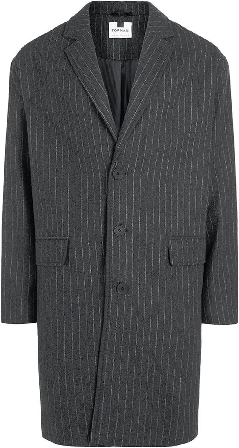 Topman Men's Pinstripe Woolen Duster Jacket, Grey, Medium at Amazon Menâs Clothing store