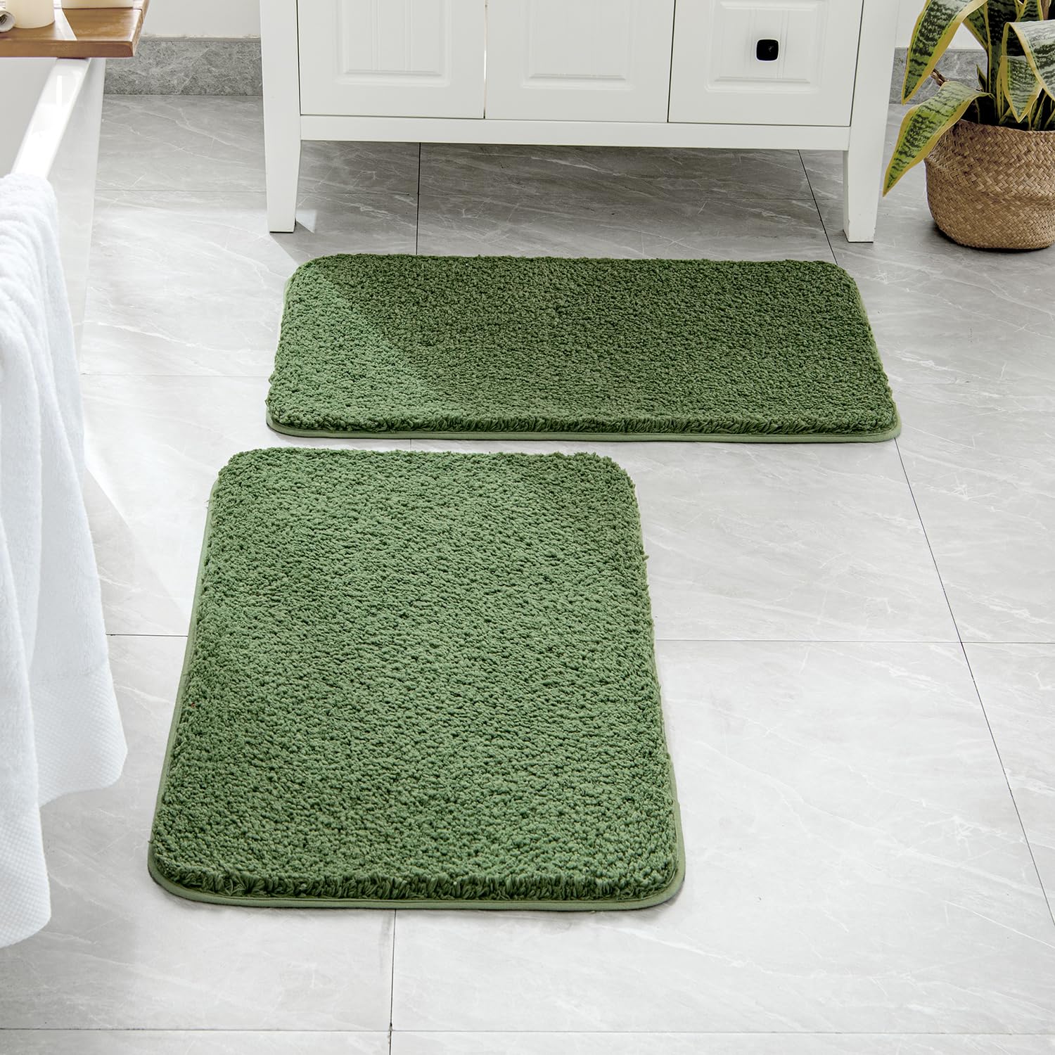 Photo 1 of MIULEE Set of 2 Non Slip Shaggy Bathroom Rugs Extra Thick Soft Bath Mats Plush Microfiber Absorbent Water for Tub Shower Machine Washable (Moss Green, 16x24 Inches)