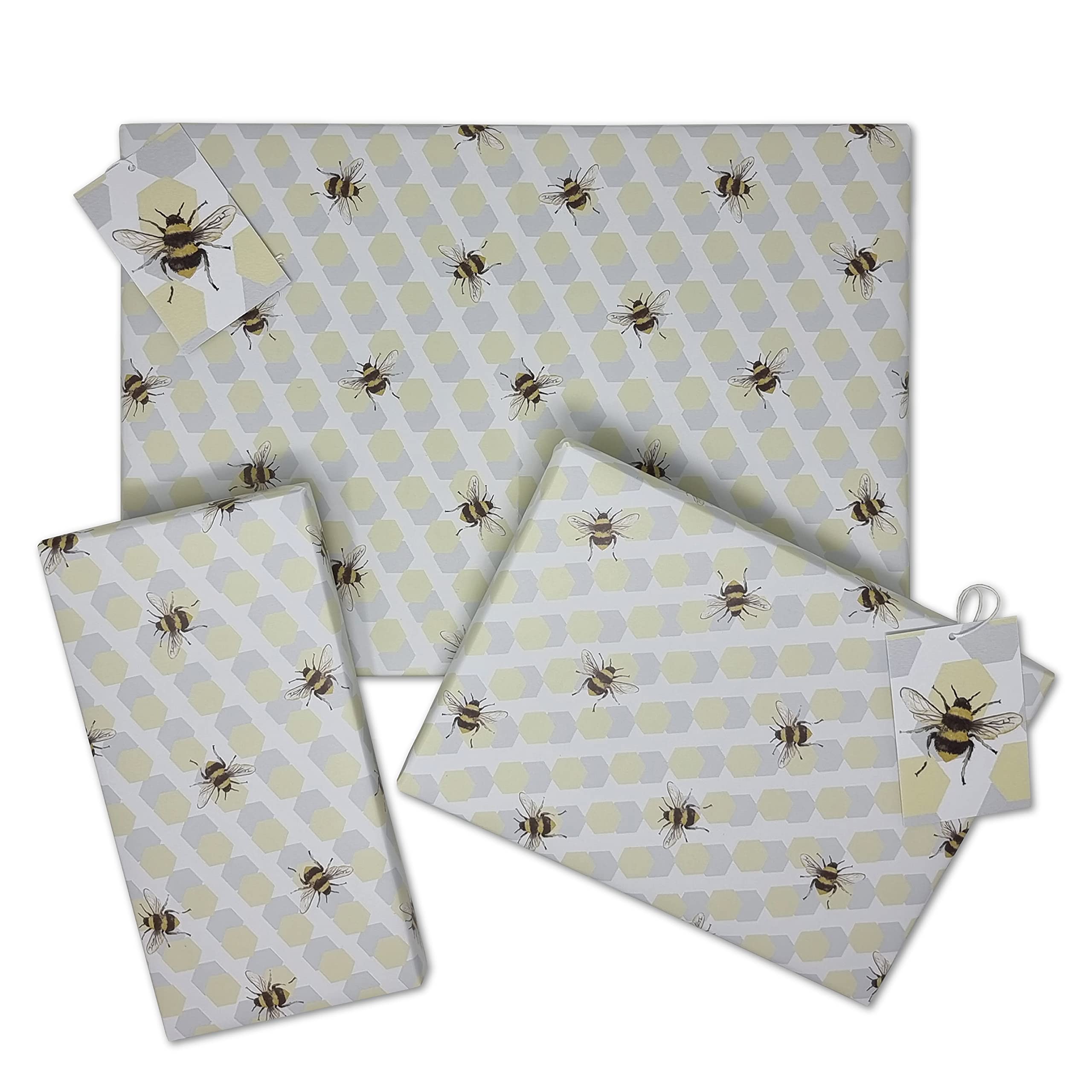 BEE GIFT WRAPPING PAPER – 2 Large Sheets – 2 Gift Tags | Premium | Luxury | Perfect for Birthday Gift Wrap | Bee Inspired | Bee Gift | Crafting | Scrapbooking | By Printykins