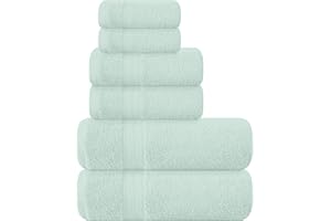 BOUTIQUO 6 Pack Cotton Towel Set, Contains 2 Bath Towels 27x54 inch, 2 Hand Towels 16x24 inch & 2 Wash Coths 12x12 inch, Ideal Everyday use, Ultra Soft Compact & Lightweight - Sea Green