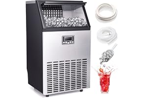 Xbeauty Commercial Ice Maker, Self-Cleaning ice Machine 100LBS/24H, Stainless Steel Freestanding Ice Maker Machine with 33LBS Bin,Include Scoop