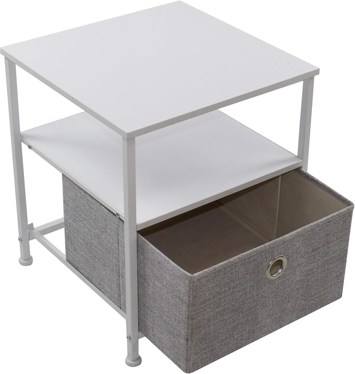 Sorbus Nightstand 1-Drawer Shelf Storage- Bedside Furniture & Accent End Table Chest for Home, Bedroom, Office, College Dorm, Steel Frame, Wood Top, Easy Pull Fabric Bins (White/Gray): Kitchen & Dining
