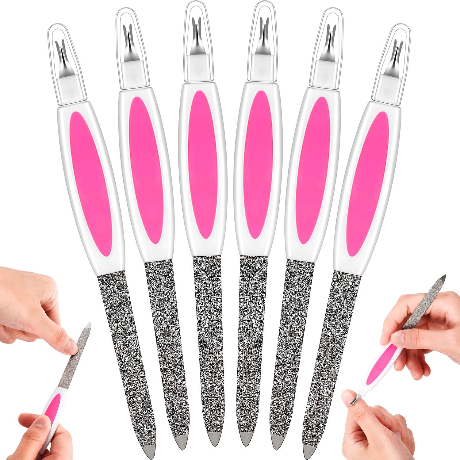 2 In 1 Nail File Cuticle Trimmer Remover Nail Buffers Tool 2 Sided Sapphire Files Pointed Dead Skin Cutter for Manicure Pedicure Tool Hand Foot Fingernails Toenails Care, 6 Pieces : Beauty