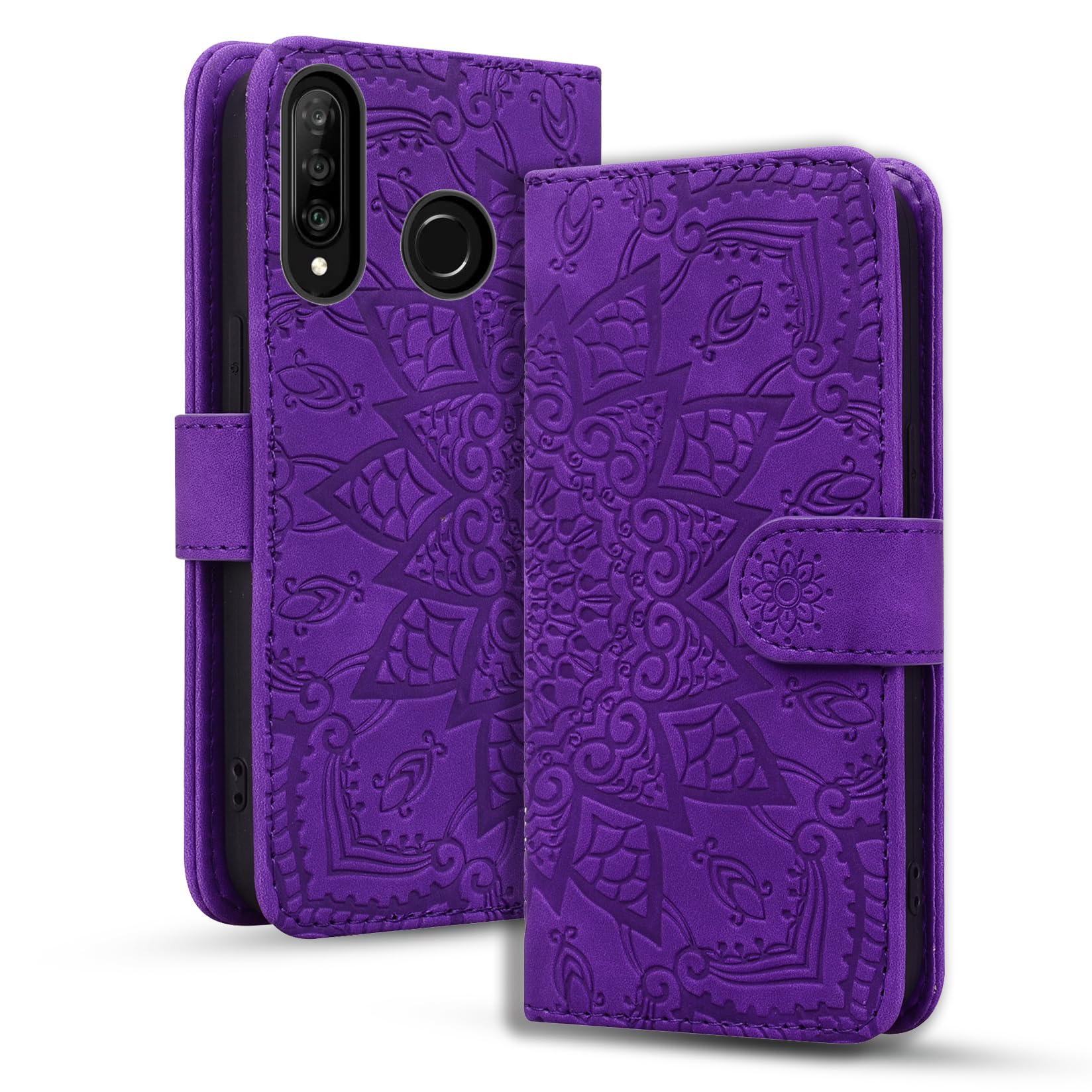 Rosbtib Mobile Case for Huawei P30 Lite/Nova 4E Premium PU Leather Case with Magnetic Closure Stand Function Flip Cover Mandala Embossing Huawei P30 Lite/Nova 4E - Purple