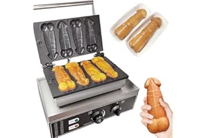 Mvckyi Strange Shaped Waffle Machine Commercial, 4pcs Penis Waffle Maker Hotdog Waffle Iron, Temperature Control, Non Stick Pan, for Restaurant, Snack Bar 1550W