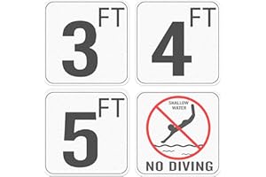 WELL TILE 4 Pack Swimming Pool Sign 3FT 4FT 5FT Pool Depth Markers 6 Inch Vinyl No Diving Pool Stickers