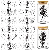 Rngmsi Constellation UV DTF Cup Wraps - 12 Sheets Twelve Zodiac Signs Uvdtf Decals for 16 oz Glass Cups, Black Astrology UV Transfer Stickers, Waterproof Rub on Transfer for Water Bottle DIY Crafts