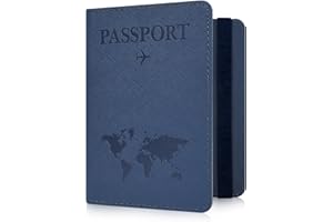 RSAquar Passport Holder for Women and Men, Premium Leather Travel Passport Wallet RFID Blocking Passport Cover, Blue