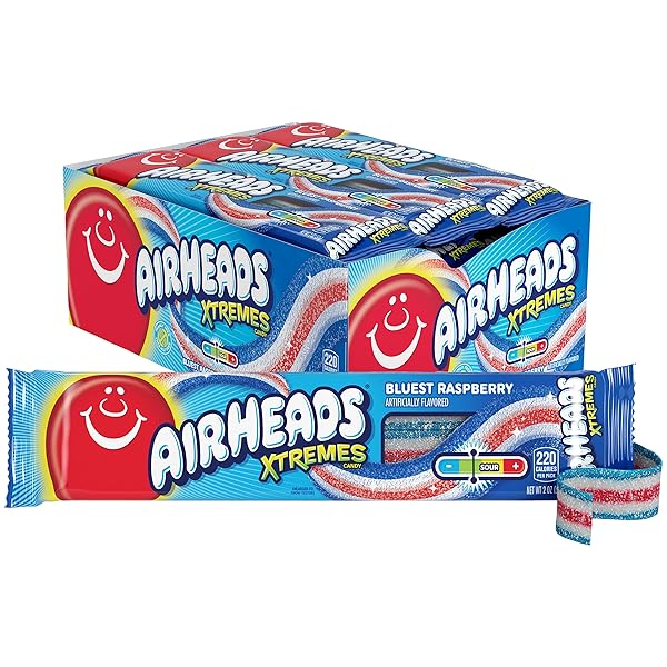 AIRHEADS XTREMES BELTS CANDY, CHEWY CANDY PACKAGE, BLUEST...