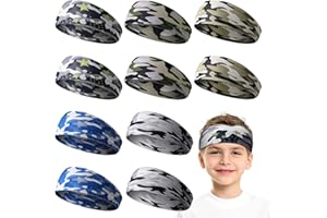 SRATTE 10 Pieces Boys Athletic Sweatbands - 16 inch Elastic Wicking Headbands, Hair Bands & Soft Head Wraps for Sports and Activities (Camouflage Style)