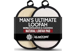 ALMOONI Sturdy Natural Loofah for Men, The Ultimate Men's Loofah Body Scrubber Made with Natural Egyptian Shower luffa Sponge, Bath Shower Sponge lufas for Men - 2 Count (1 Pack) - Black