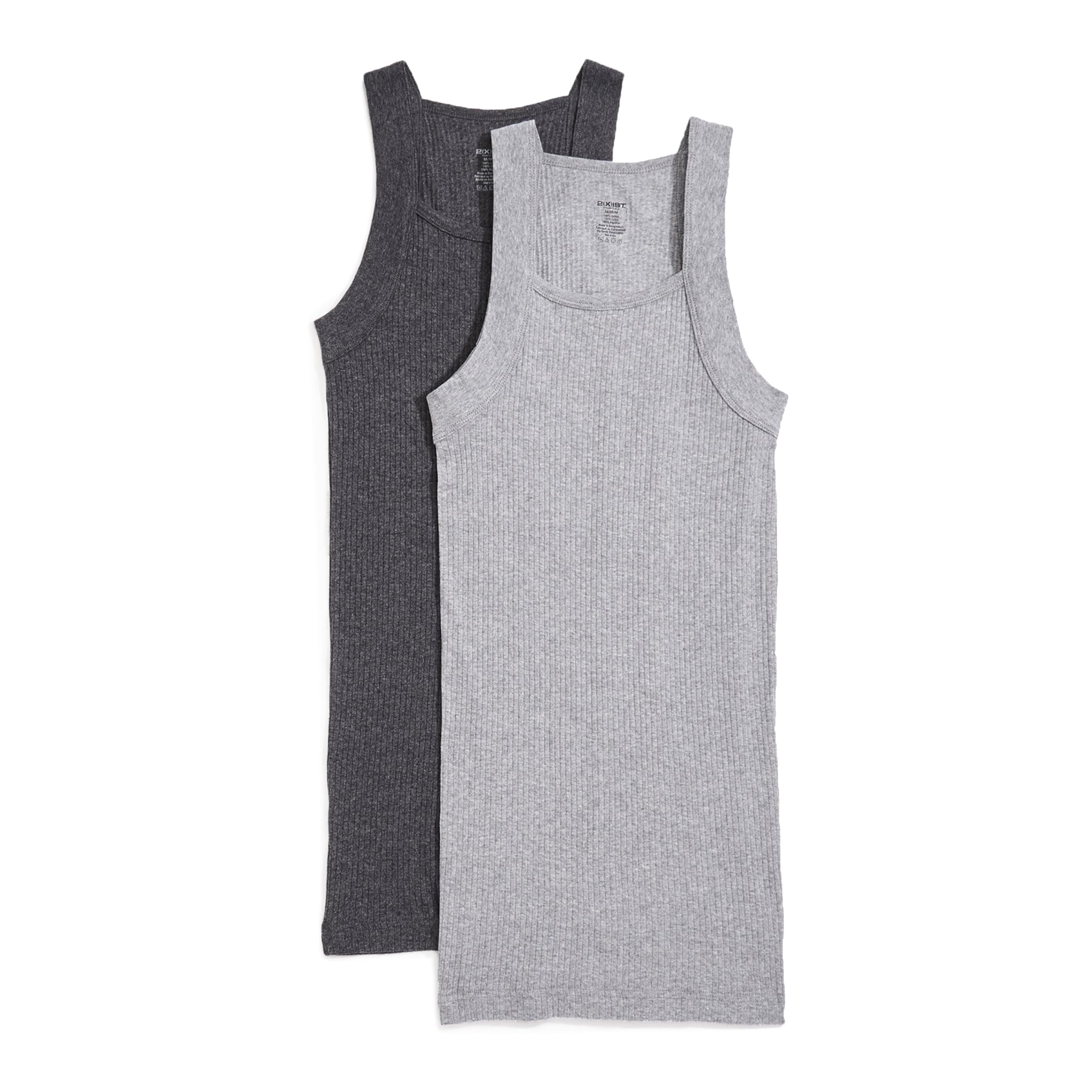 Photo 1 of 2(X)IST Men's Essential Cotton Square Cut Tank 2-Pack Charcoal Heather/Grey Heather, Small