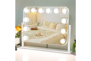 Hollywood Vanity Mirror with Lights, 12 LED Bulbs, 3 Color Modes, Smart Touch Control, Detachable 10X Magnification, White, T