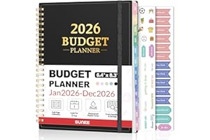 SUNEE 2026 Budget Planner - Monthly Budget Book from JAN 2026 - DEC 2026 with Expense Tracker Notebook, A5 Size (6.4" x 8.3") Bill Organizer & Finance Planner Account Book to Manage Your Finances, Black
