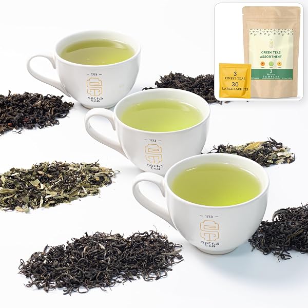 SACHS TEA 1773 HERITAGE GREEN TEAS ASSORTMENT, TEA SAMPLER | HIGH CAFFEINE & RICH FLAVOR – STRONG AND SMOOTH – SUGAR-FREE, NON-GMO, KETO| INDIVIDUALLY WRAPPED TEA BAGS