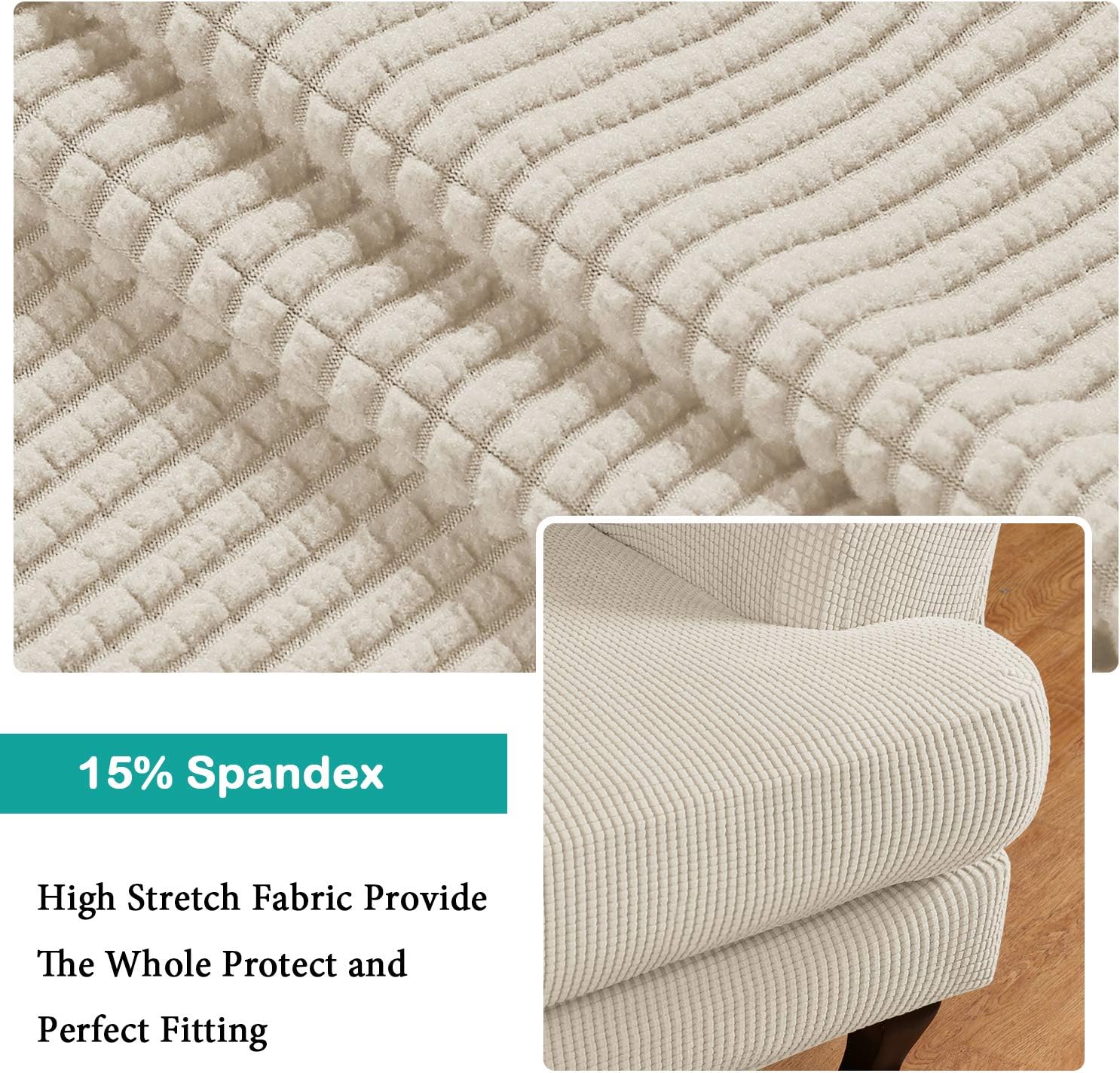 Turquoize Stretch Wing Chair Slipcover Wingback Armchair Chair Sofa Cover Furniture Protector 2-Piece with Elastic Bottom Anti-Slip Foam Kids Jacquard Fabric Small Checks (Wing Chair, Biscotti Beige): Furniture & Decor