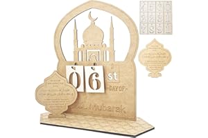QIYEYEYE Ramadan Decorations Advent Calendar,1Pcs Eid Mubarak Decor Wooden Countdown Until Eid Calendars 2024 Kids DIY Make Your Kids Ramadan Advent Calendar Gifts Crafts For Islam Table Home Reminder Ornament