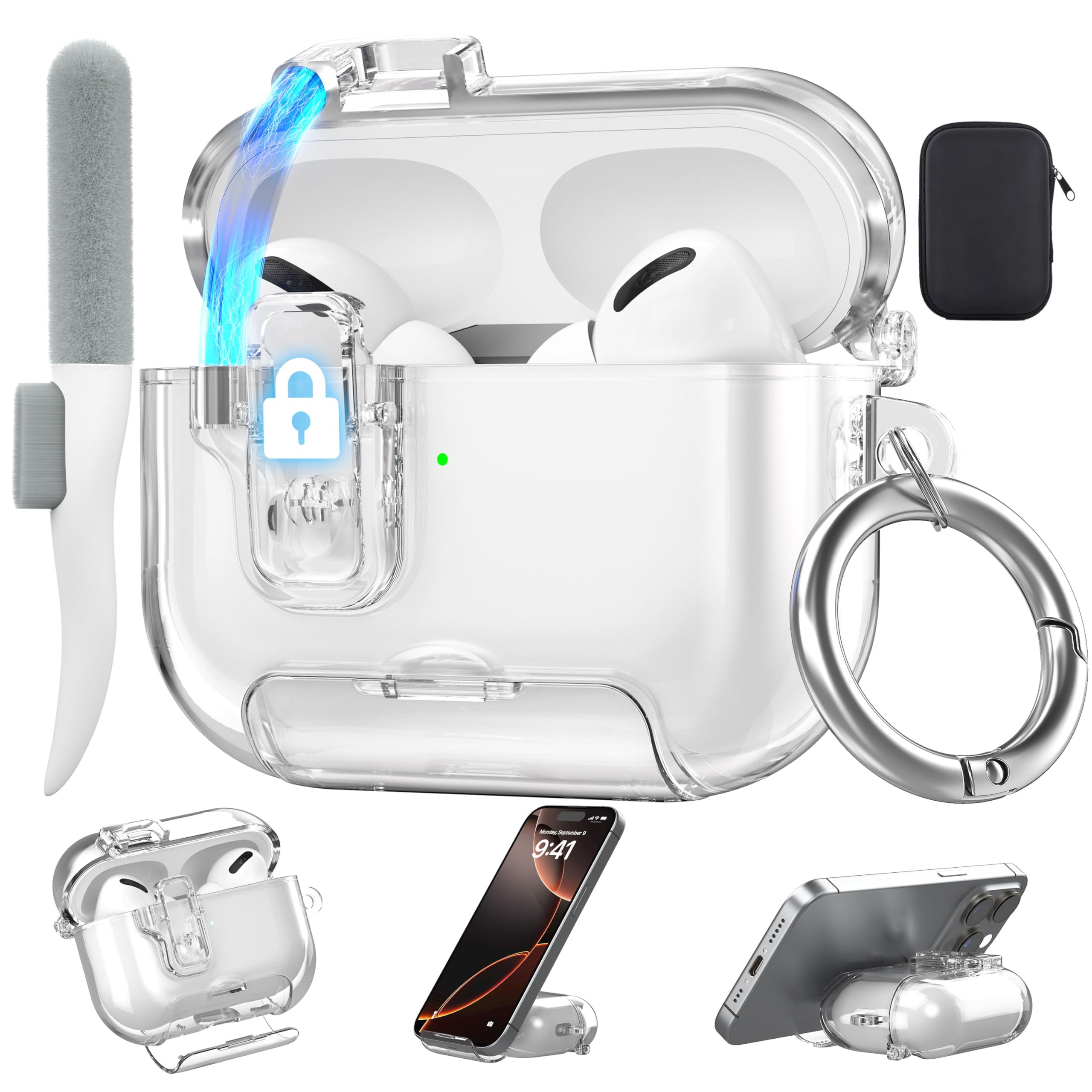 Photo 1 of Valkit Compatible with Apple Airpods Pro 3 Case 2025, Clear Magnetic Automatic Lock Cases with Phone Stand &Cleaning Kit for Air pod Pro 3 Gen, iPods Pro 3 Earbuds Keychain Case for Airpod Pro 3 Clear