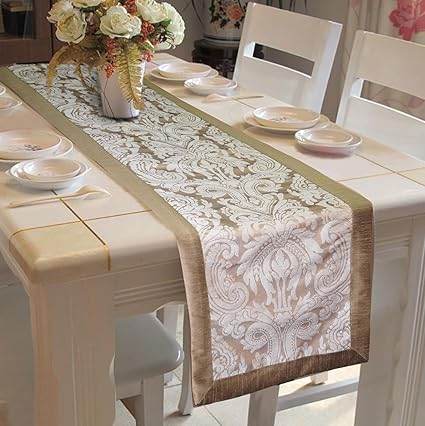 Lushomes Silver Pattern 3 Jacquard Table Runner With Polyester Border (Size: 16X72), Single Piece