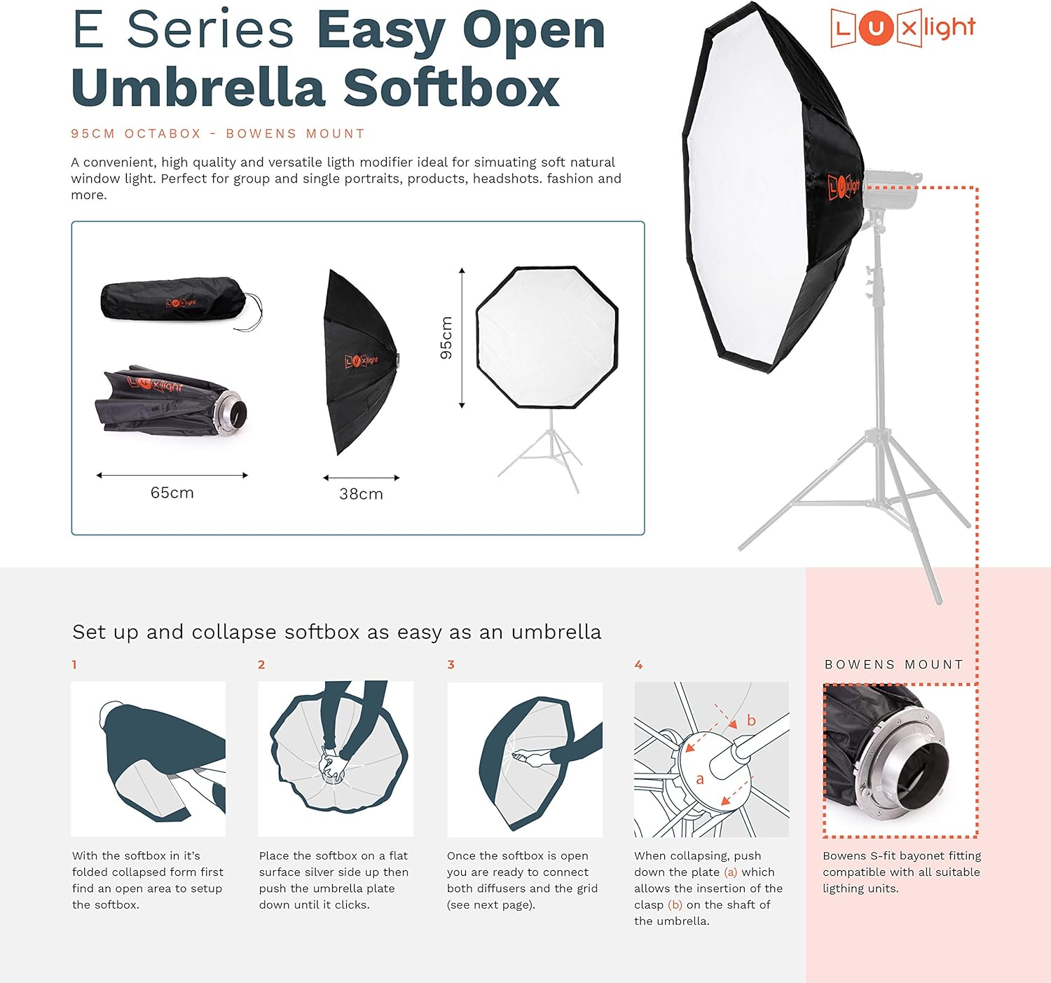 95cm Octabox Softbox & Grid Bowens Mount LuxLight® Umbrella