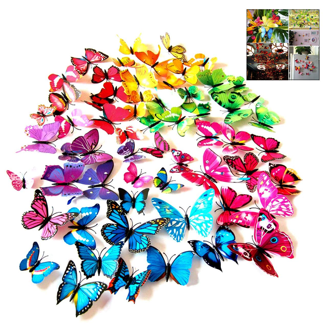 iwobi 72 Pieces 3D Butterflies Paper Decoration for Home and Room Decoration, Wall Stickers for Bedroom Living Room