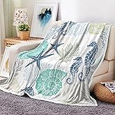 Beach Ocean Throw Blanket, Nautical Coastal Throw Blanket, Summer Blue and Teal Soft Fuzzy Blanket, Ocean Animal Theme Decor for Couch Bed Sofa Travelling Camping 50X60IN