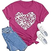 MAIHUN Womens Breast Cancer Shirts Heart Pink Ribbon Tshirt Cancer Awareness Tee Tops