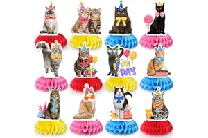 Cat Party Honeycomb Centerpieces Decorations, 12pcs Cat Honeycomb Table Decor Birthday Party Decorations