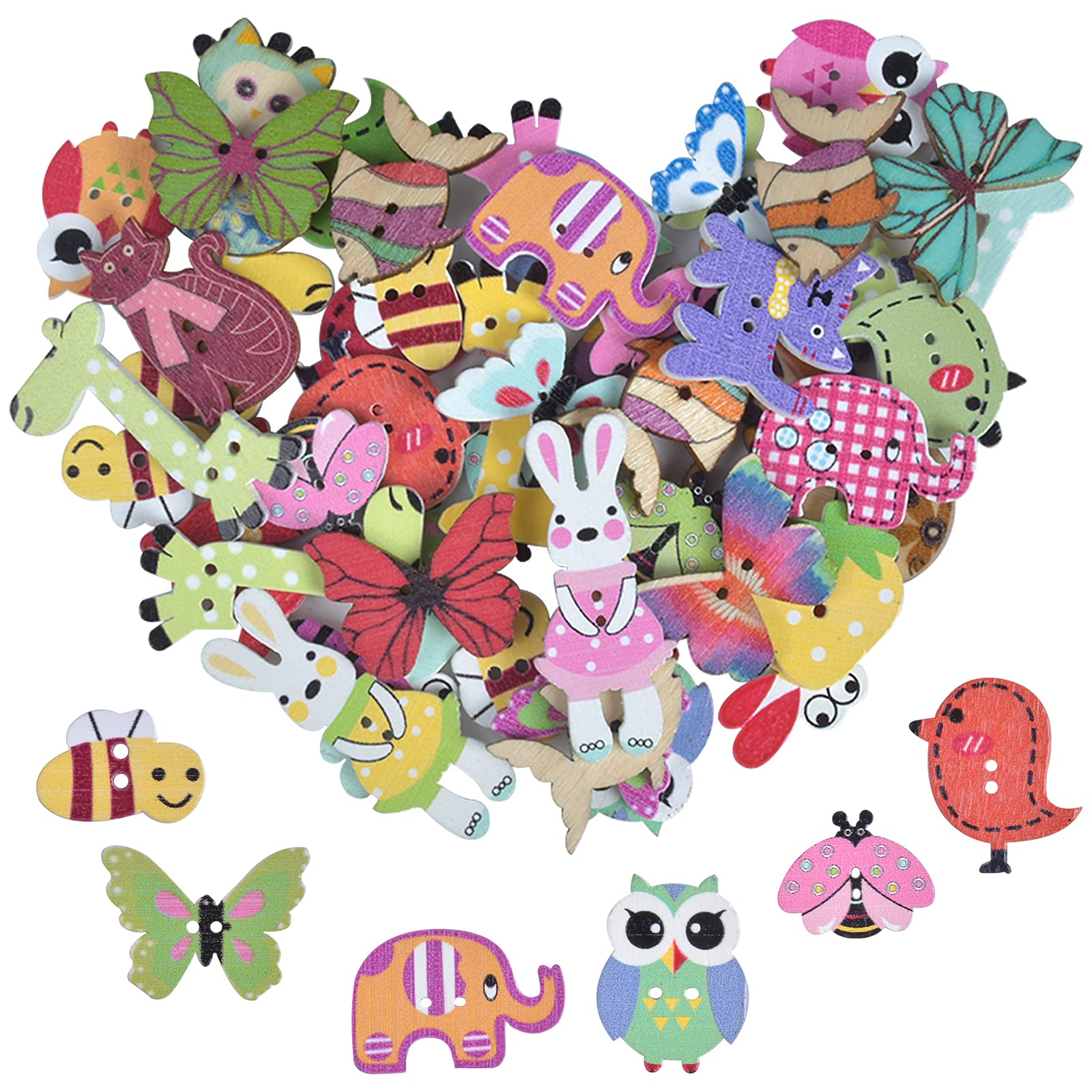 NiceLand Wooden Fish Sewing Buttons, 50 Pcs, Animal Shaped, 2 Holes, for DIY Handmade Arts Knitting Decoration