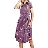 Simier Fariry Womens Summer Modest Work Casual Midi Knee Dress Pocket Short Sleeve Teacher Outfits Spring Travel Clothes