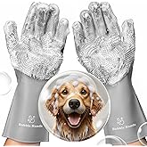 Bubble Hands Dog Washing Gloves with Bristle Scrubbers, Reusable Silicone Gloves Ideal for Pet Bathing, Massaging & Grooming 