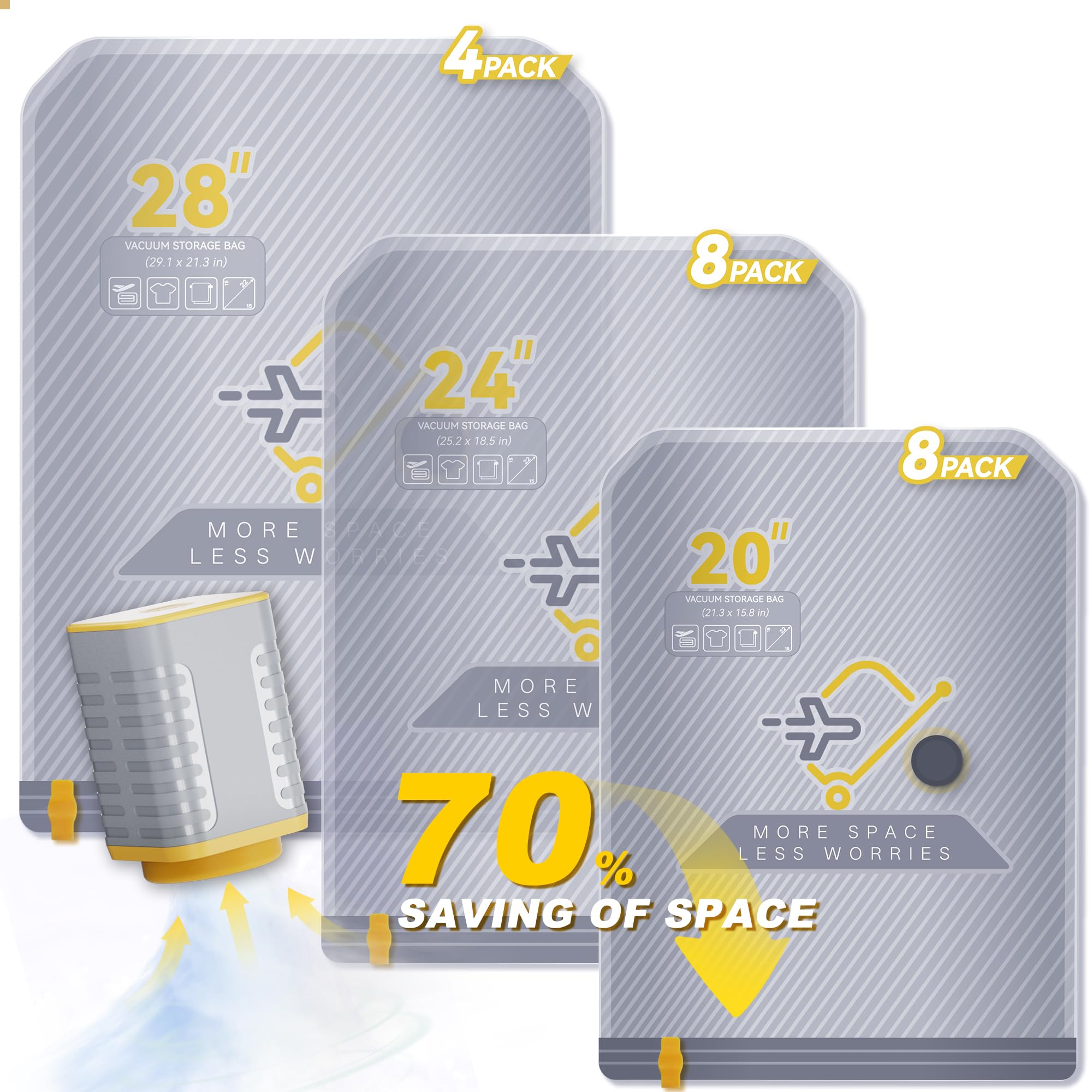 Photo 1 of 20-Pack Vacuum Bags for Travel with Wireless Rechargeable Pump, Carry-on Size Compression Packing Bags for Luggage & Suitcase, Space Saver for Clothes & Clothing, 20 Combo Travel Size, Fast 3S Vacuum