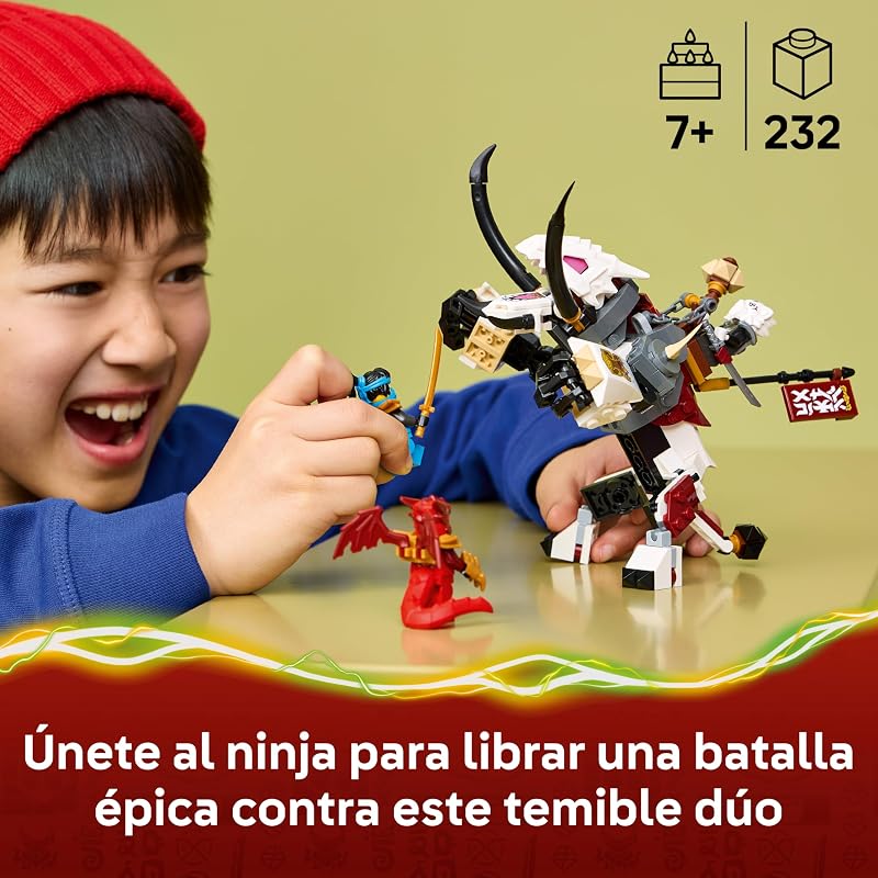 NINJAGO Zilvar y Bestia Dragón Grimtak – Figura Articulada y 3 Minifiguras inc. Kai y Nya con Armas Ninja – Regalo de Cumpleaños para Niños de 7+ Años y Fans de El Renacer de los Dragones – 71863