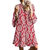 SELINK Womens Long Sleeve Dresses Casual V Neck Tribal Print Button Flowy Boho Mini Beach Dress