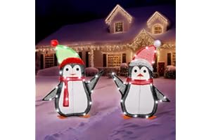 Huwena 2 Pack Lighted Penguin Christmas Decorations, 24 Inch Light up Penguin Christmas Outdoor Decorations, Pre Lit 2D Tinsel Penguin with Incandescent Lights for Xmas Yard, Lawn, Garden Decor