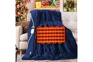 OCTROT Heated Weighted Blanket for Adults, Electric Blanket Twin Size(50in x 60in, 13 Lbs), Soft Fuzzy Fleece Sherpa Heated Blanket Throw with 10 Heating Levels & 1-8 Hours Auto Off, Blue